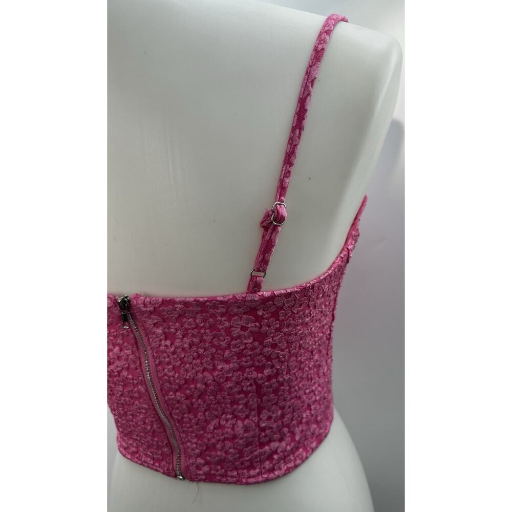 LUSH Womens Pink Floral Corset Crop Top Bustier Cami Adjustable Straps Size M - Picture 4 of 7